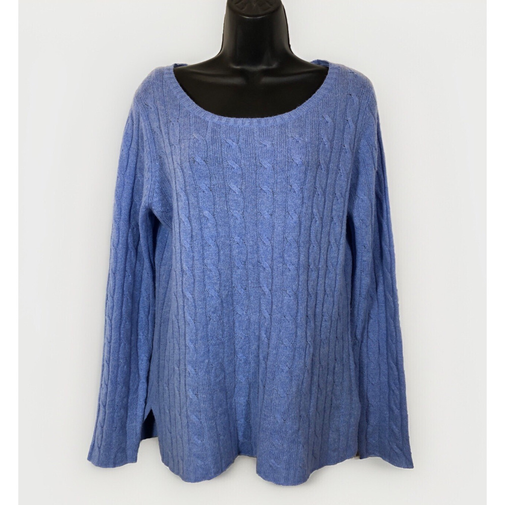 Claudia Nichole Womens Cashmere Cable Knit Long Sleeve Sweater Light Blue Size L